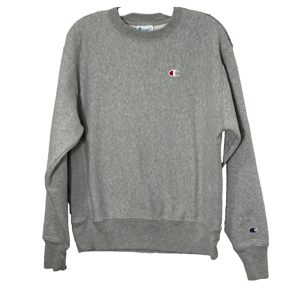 Champion Reverse Weave Mens Crew Sweatshirt M Gray Embroidered Logo Heavyweight